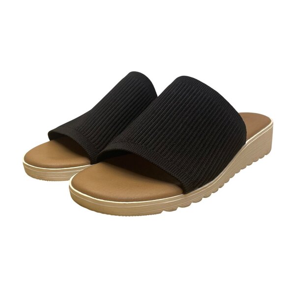 Kensie Womens Black Knit Open-Toe Lightweight Ribbed Wedge Slide Sandals Size 8 - Picture 3 of 6